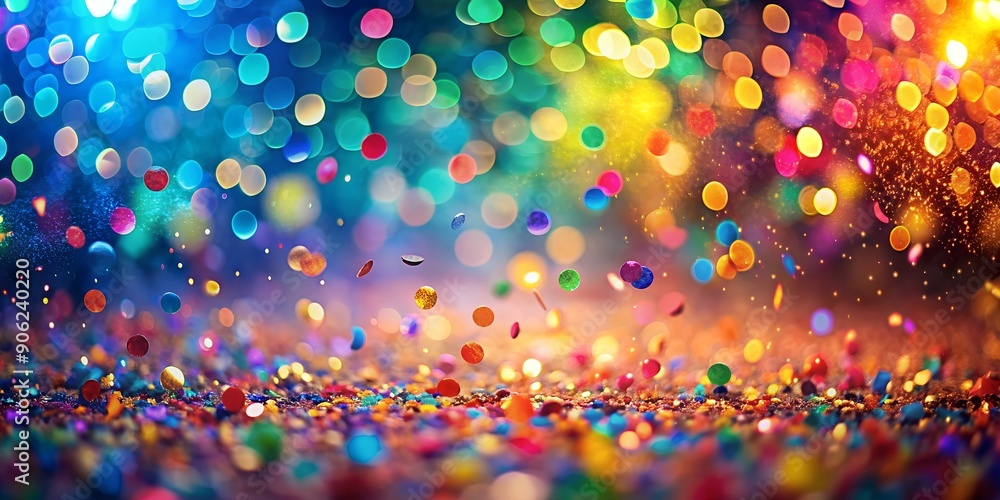 Poster bright colorful lights and confetti bokeh background ai-created content