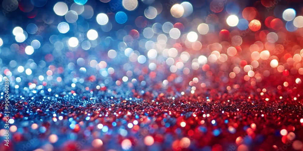 Aufkleber background with glitter sparkle and bokeh lights in red blue and white with copy space generative ai