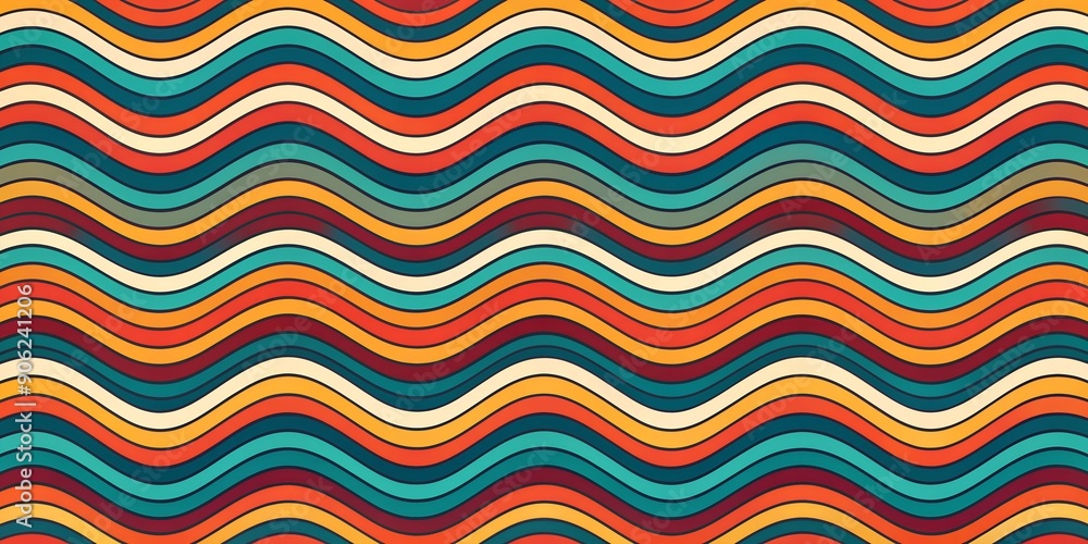 Aufkleber wavy abstract retro wave pattern (seamless repeating tiling pattern) (ai) ai generative