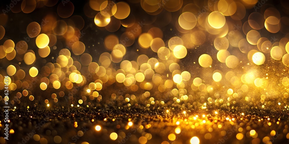 Poster abstract blur bokeh background gold light bokeh on black background generative ai