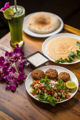 falafel plate with Arab salad and pita bread middle east food vegan israeli food arab food lebanese food