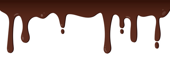 Dripping melted chocolate. Dripping liquid banner. Flowing chocolate isolated on white background. spilled liquid, leak, splash. Vector illustration.