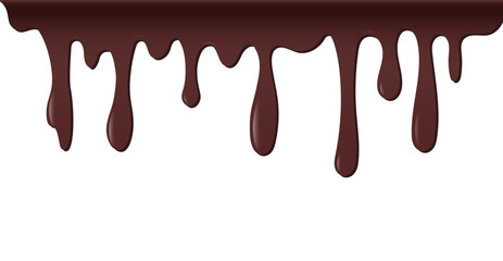 Dripping melted chocolate. Dripping liquid banner. Flowing chocolate isolated on white background. spilled liquid, leak, splash. Vector illustration.