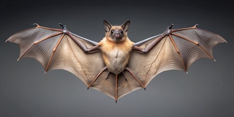 Bat with spread wings isolated on gray background AI-Created Content