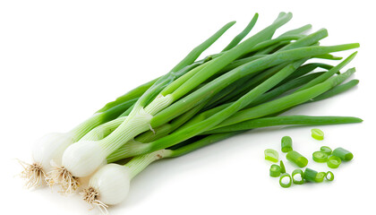 Obraz premium Green onion isolated on the white background with full depth of field