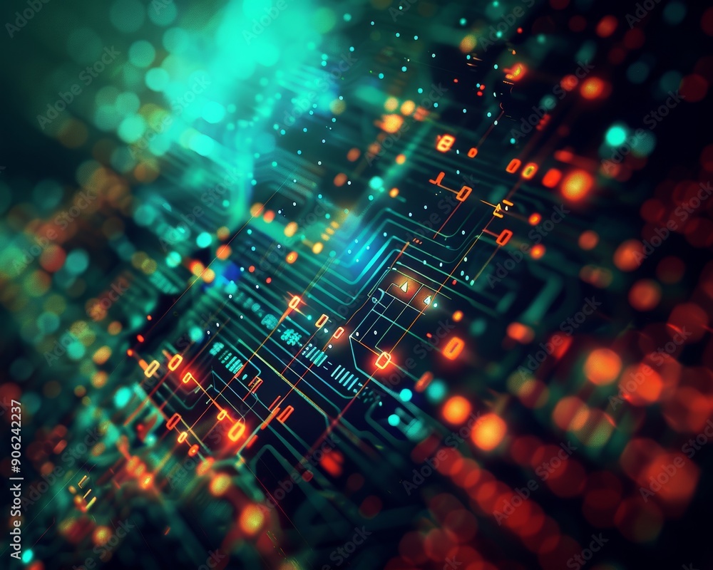 Poster digital background for tech processes, ai, data encryption, science, education applications