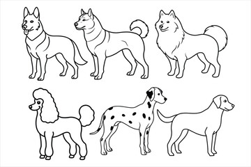 Modern Minimalist Dog Illustrations - Vector Art Collection. Discover a stunning collection of six modern, minimalist dog illustrations, each set against vibrant, colored backgrounds.