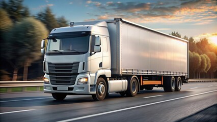 Logistics Truck Traveling on Open Road
