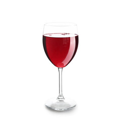 Glass of red wine on white background