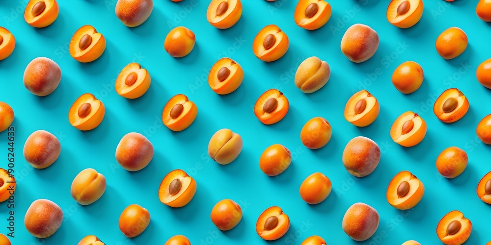 Poster pop art summer pattern with apricot on blue background ai generative