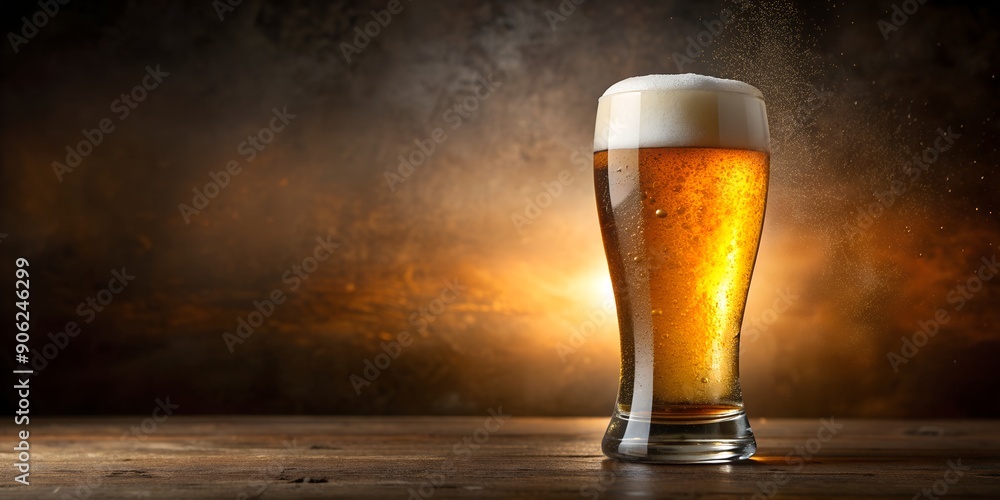 Poster glass of beer with bubbles and foam ai generative
