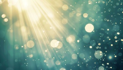 Teal and mint abstract light burst with golden sparkles on dark teal backdrop, radiant rays concept