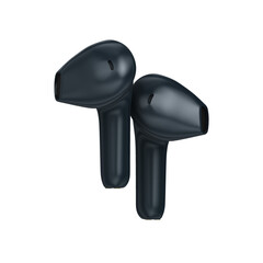 Black stylish earbuds mockup in transparent background front view