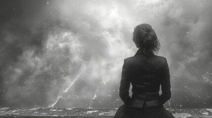 Obraz premium woman in depression . bw photo