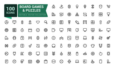 Board Games and Puzzles icon set. Toys Icons Pack. Thin line icons set. Simple editable vector stroke illustration.