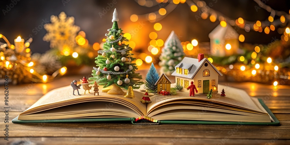 Aufkleber christmas pop up book opened to a festive scene macro generative ai