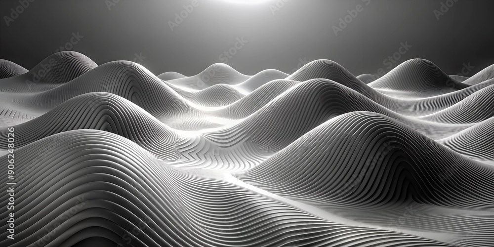 Poster rendered simple 3d scene of wavy structure in grayscale creative ai