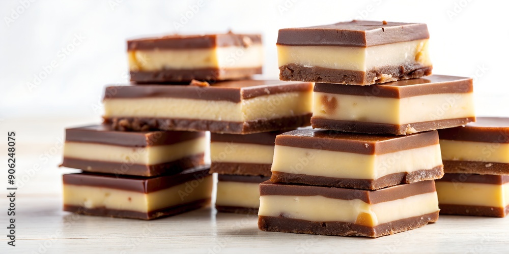 Poster stack of chocolate and vanilla fudge squares ai-generated content