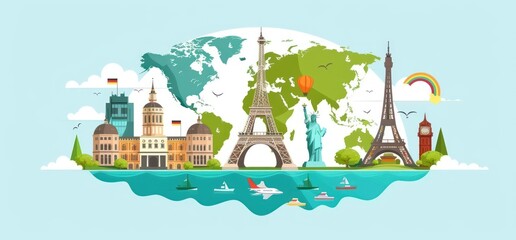 Cartoon style depiction of Germany with its iconic landmarks for a travel concept.