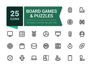 Board Games and Puzzles icon set. Toys Icons Pack. Thin line icons set. Simple editable vector stroke illustration.