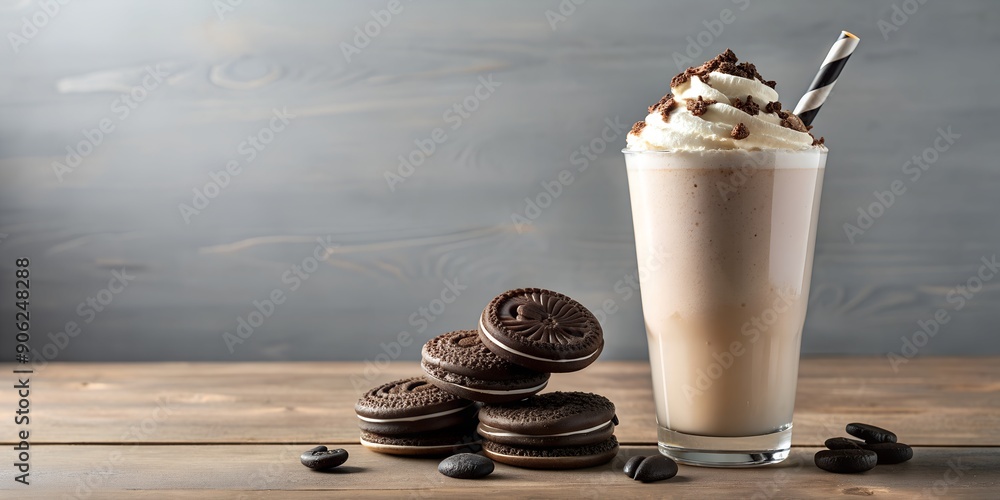 Poster oreo milkshake plain background style ai-created content