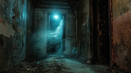 Horror and scary room house old interior halloween theme background wallpaper AI generated image