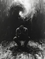 Obraz premium man in depression . bw photo
