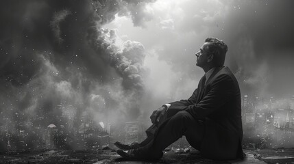 Obraz premium man in depression . bw photo