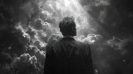 man in depression . bw photo