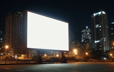 Blank billboard on the street at night. Billboard mockup. Light box
