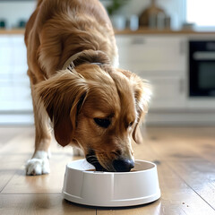 dog eating, dog, golden retriever, dog bowl, bowl