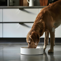 dog eating, dog, golden retriever, dog bowl 