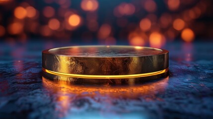 Luxurious circular podium, stage for advertising product demonstrations. Neon lighting.