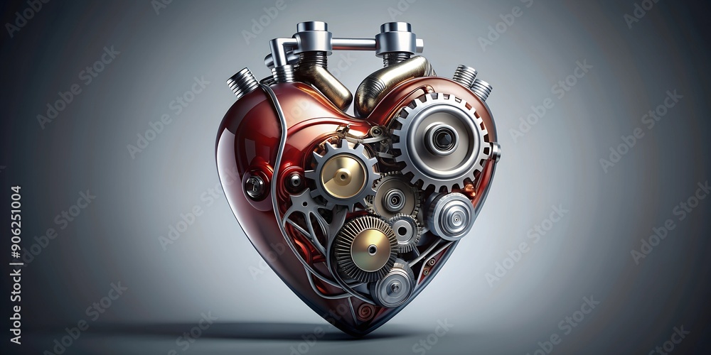 Poster representation of mechanical heart as a motor ai-created content