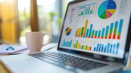 Data Analysis in Action - Laptop with Social Media Analytics and Charts on Office Desk