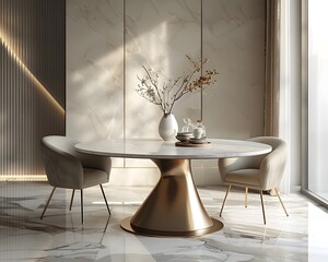 Elegant Marble Top Round Table in Sophisticated Dining Room Setting