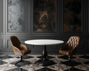 Elegant Marble Top Table in Sophisticated Dining Area with Luxurious Accents for Product Display