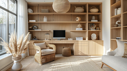 Obraz premium A home office with light oak cabinets