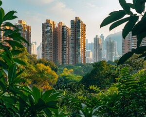 Majestic Urban Oasis Towering Skyscrapers Framed by Lush Green Parks