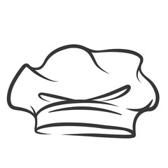 Chef hat icon, contour restaurant or cafe kitchen staff symbol. Funny retro cap for bakers head. Restaurant and bakery mascot, hand drawn cookers headgear icon in sketch style vector illustration