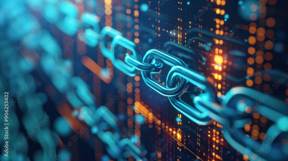 Poster blockchain infrastructure with decentralized nodes, secure and scalable.