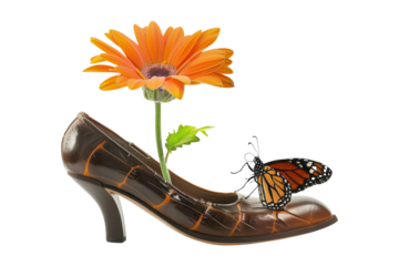 Orange Flower, Brown Shoe, Butterfly