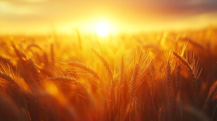 A close-up of golden mature black wheat ears shining in the soft dawn sunlight, with high resolution and professional clarity, perfectly showcasing the themes of harvest, nature, and agriculture.