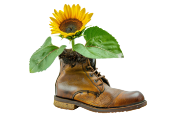 Sunflower Sprouting from a Worn Boot