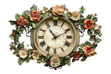 Antique Clock with Floral Wreath