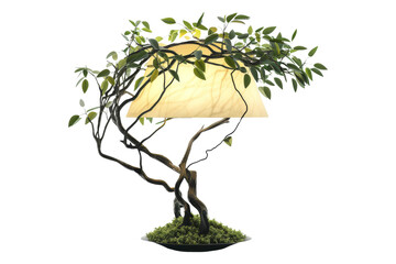Tree Branch Table Lamp with Green Leaves