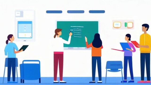People using innovative technologies for education,attending online courses, interacting with virtual reality and artificial intelligence