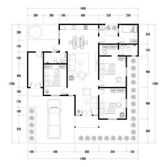 Architecture plan with furniture. home floor plan, isolated on white background, stock illustration.