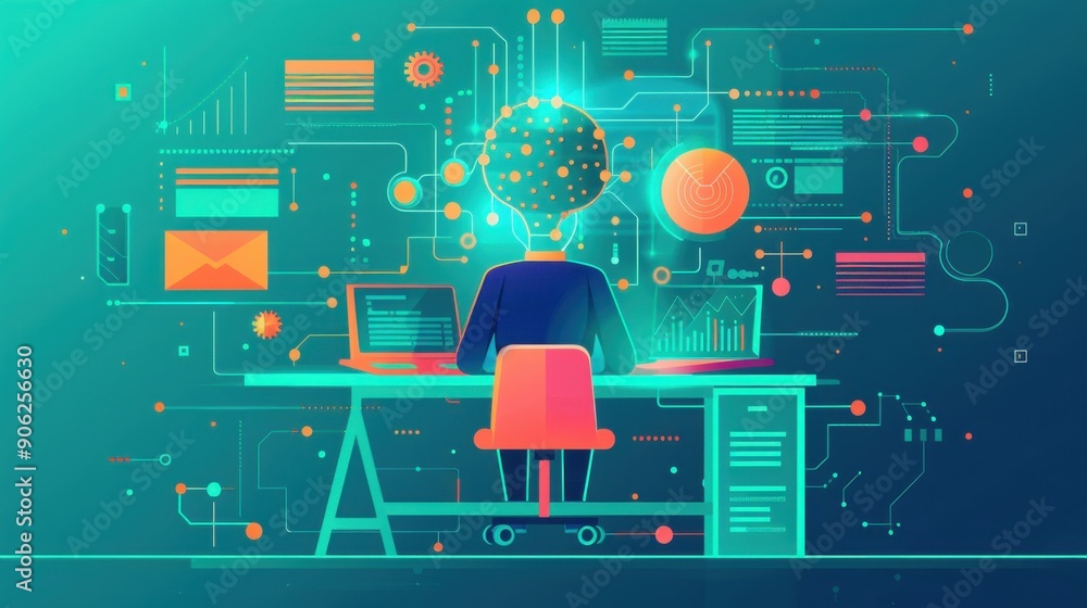 Poster data science, machine learning algorithms, flat design illustration