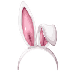 Easter bunny cartoon ears on headband. Funny retro head decoration with white rabbit or hare ears, carnival party costume, cartoon mask for photo booth and video swipe app vector illustration